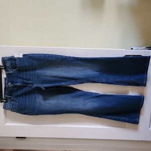 Medium wash flare high rise jeans